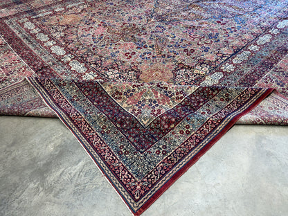 12’11”x21’7” Very Fine Collector Antique Hand-Knotted Signed Persian Kerman Area Rug