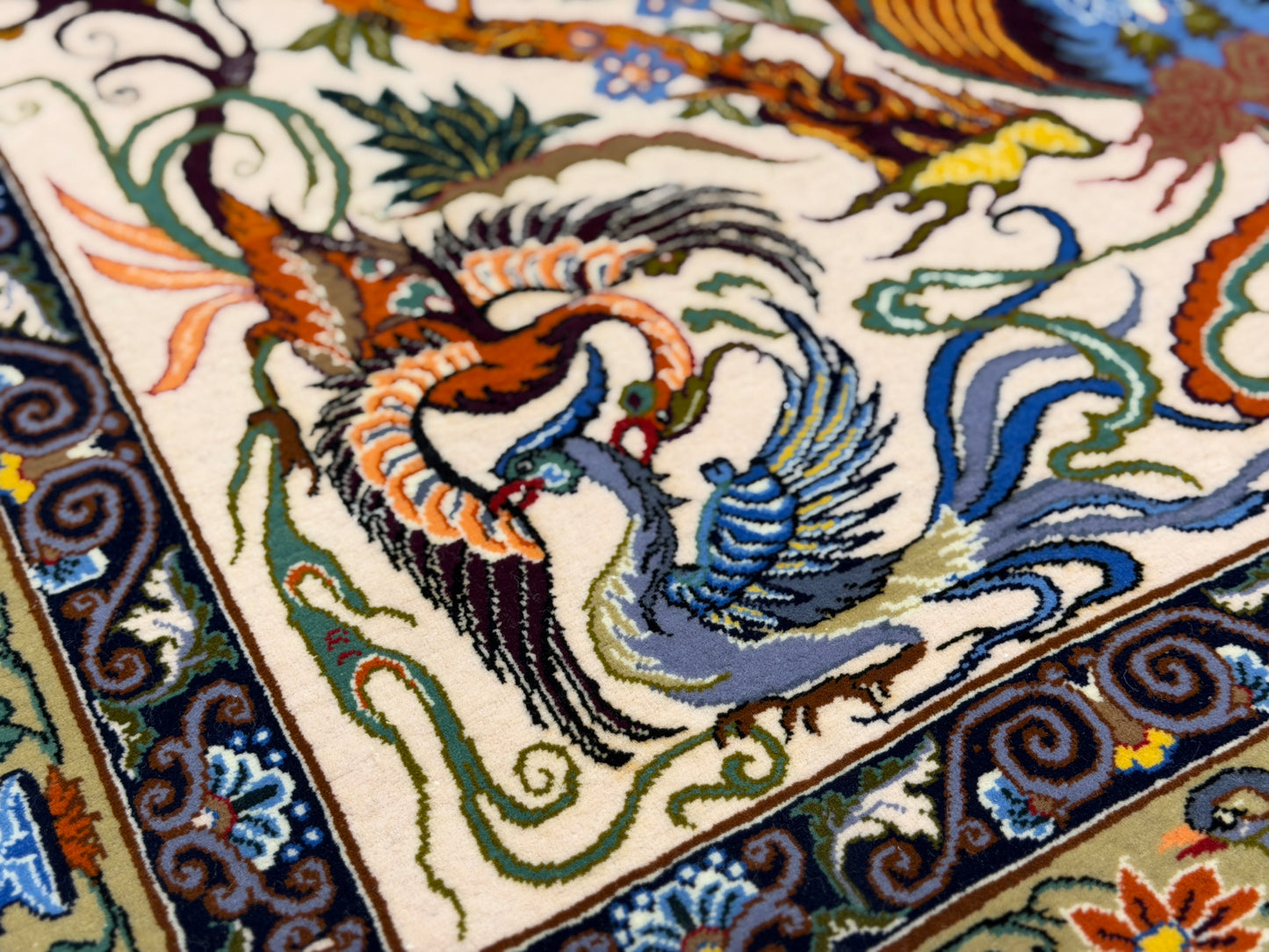Hand-Knotted Persian Isfahan Rug -Garden of Birds- Signed Emadi - 3’7”x5’9”