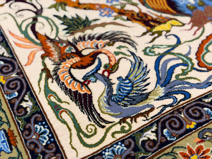 Hand-Knotted Persian Isfahan Rug -Garden of Birds- Signed Emadi - 3’7”x5’9”
