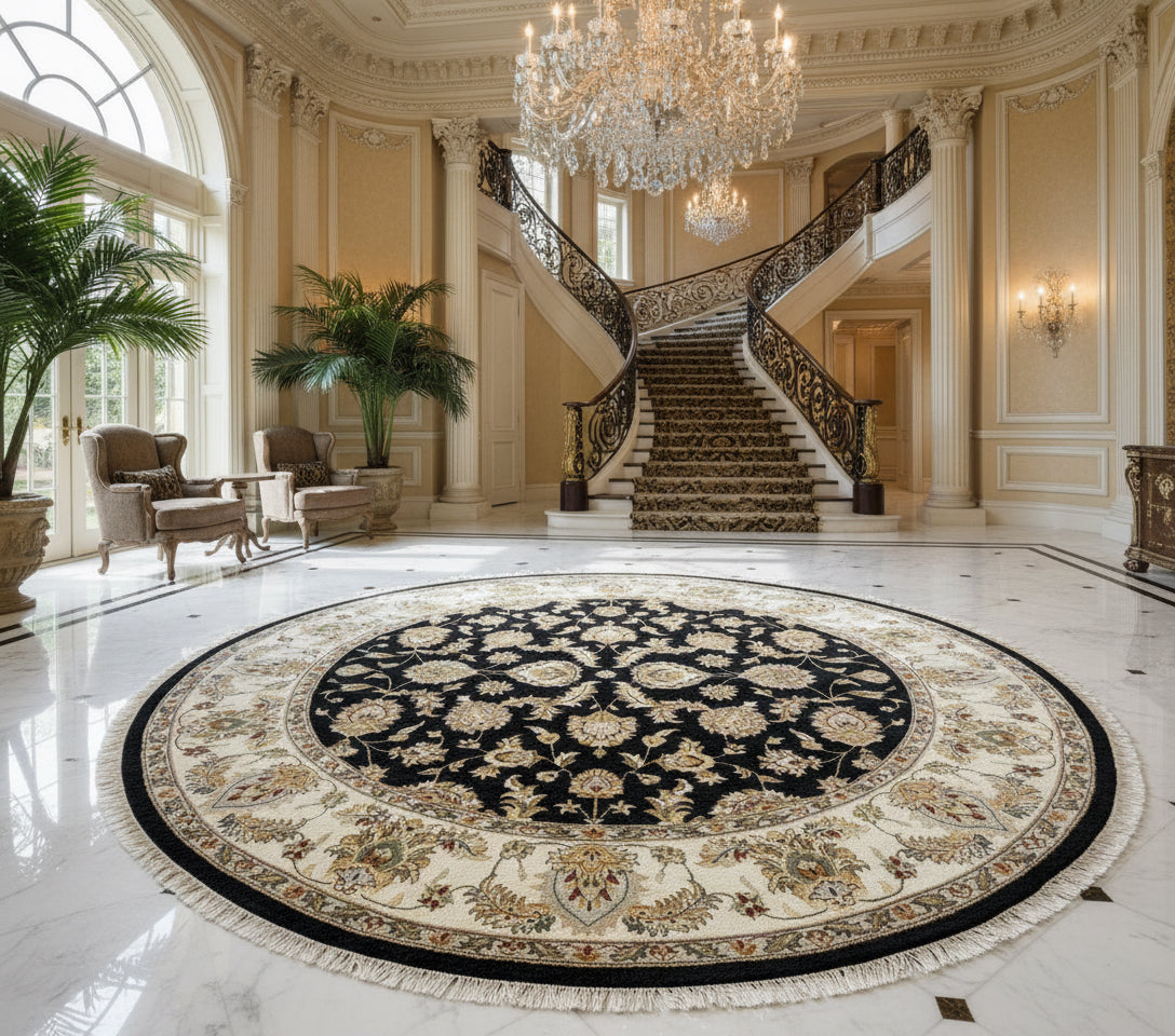 8’ Diameter Hand-Knotted Wool Indian Round Oriental Rug - 8x8 Handmade Carpet