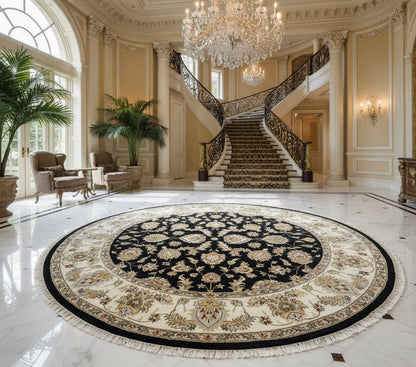 8’ Diameter Hand-Knotted Wool Indian Round Oriental Rug - 8x8 Handmade Carpet