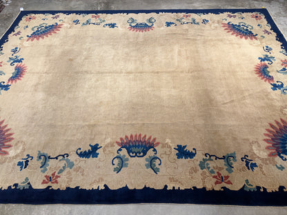 10’1”x13’8” Antique Hand-Knotted Chinese Art Deco Nichols Area Rug