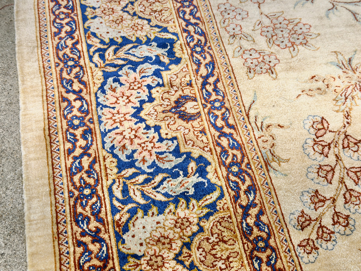Hand-Knotted Silk Persian Qum Rug - Signed Rezaei - 3’4”x4’10”
