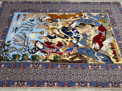 Hand-Knotted Pictorial Persian Isfahan Rug - 5’1”x7’8”