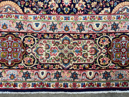 11'1"x15'10" Semi-Antique Hand-Knotted Handmade Kashmare Persiane Rug Navy Blue