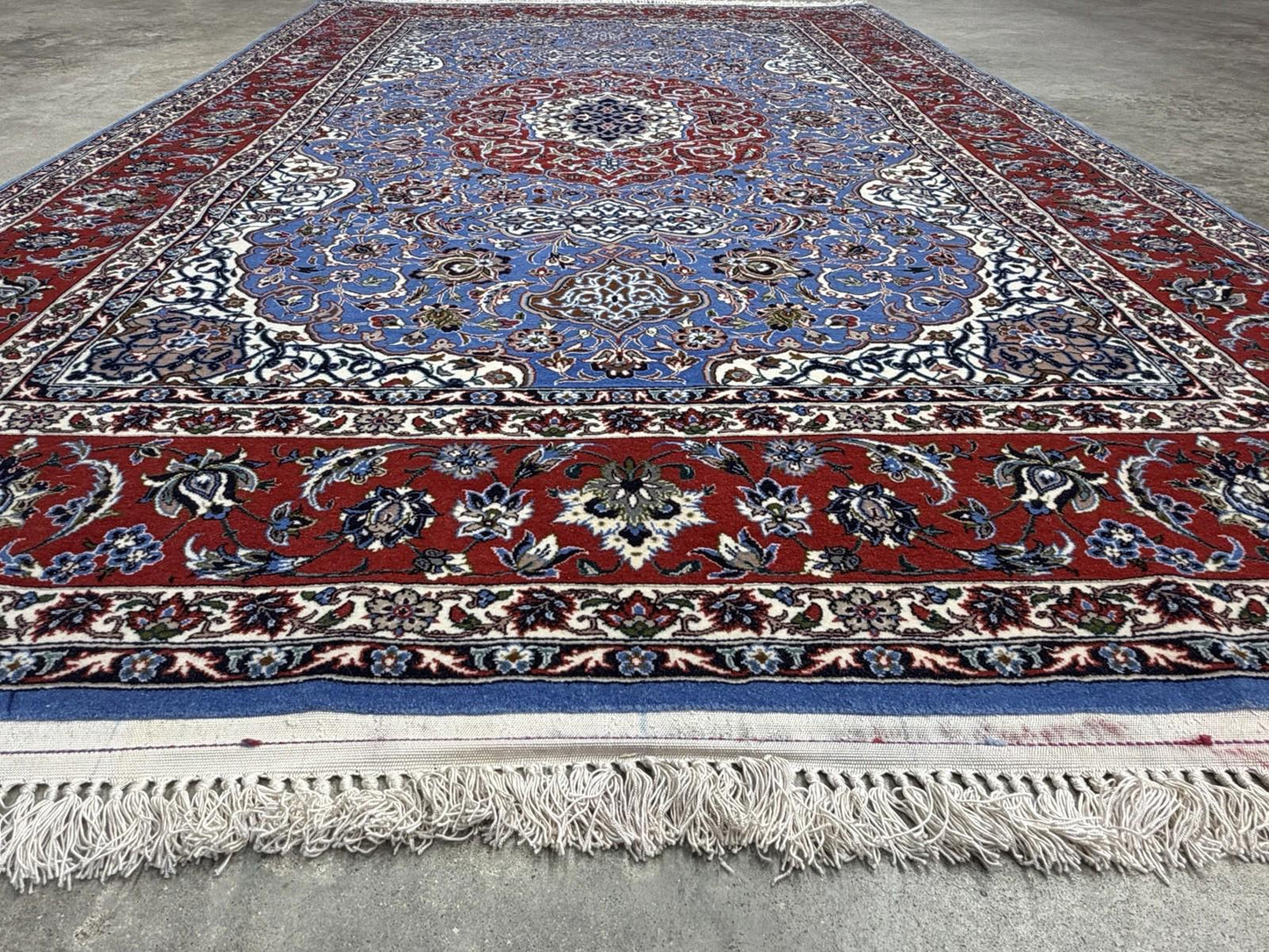 4’6”x7’9” Hand-Knotted Fine Wool & Silk Isfahane Area Rug - Blue 4x8