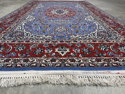 4’6”x7’9” Hand-Knotted Fine Wool & Silk Isfahane Area Rug - Blue 4x8