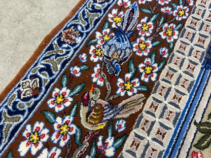 3’9”x5’11” Hand-Knotted Fine Wool & Silk Isfahane Pictorial Area Rug - Carpet