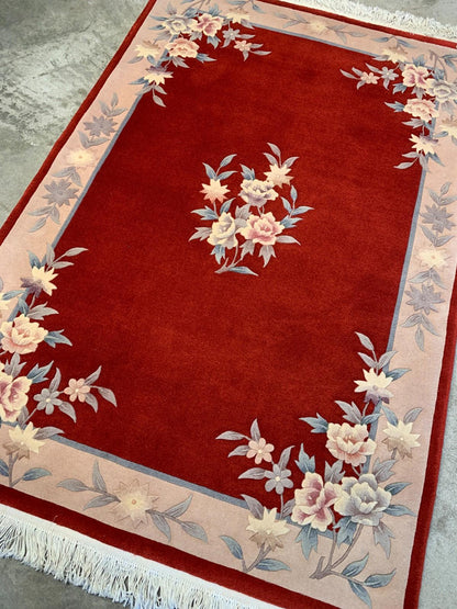 4'x6'2" Hand-Knotted Wool Art-Deco Area Rug - Handmade Carpet 4x6