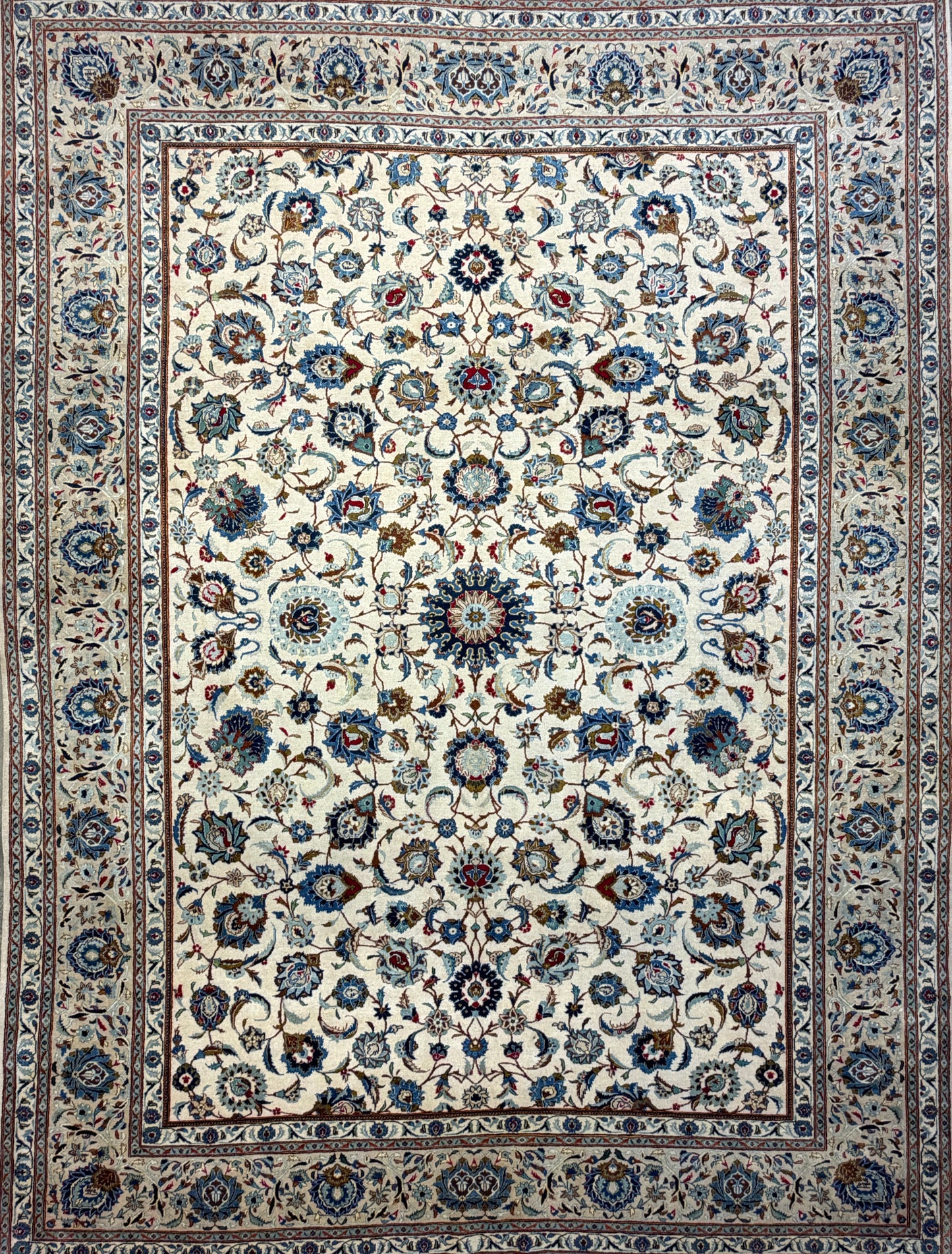 9’9”x13’1” Antique Hand-Knotted Persian Kashan All-over Signed Sanaee Area Rug