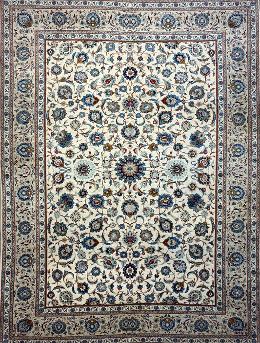 9’9”x13’1” Antique Hand-Knotted Persian Kashan All-over Signed Sanaee Area Rug