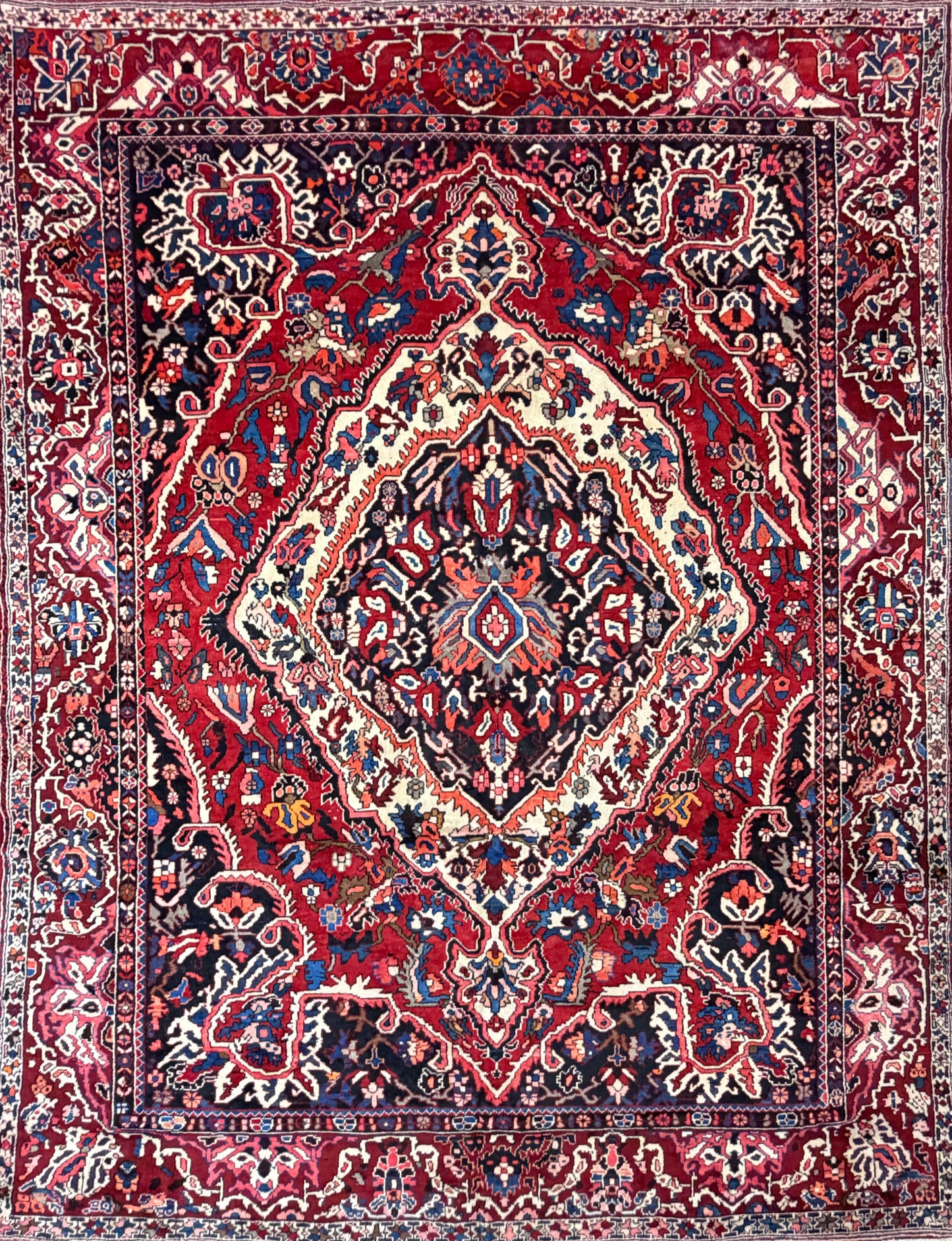 10’1”x12’3” Vintage Hand-Knotted Wool Bakhtiari Persian Rug 10x12 Red Handmade Carpet