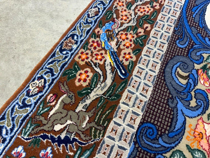 3’9”x5’11” Hand-Knotted Fine Wool & Silk Isfahane Pictorial Area Rug - Carpet