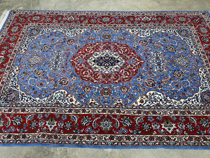 4’6”x7’9” Hand-Knotted Fine Wool & Silk Isfahane Area Rug - Blue 4x8