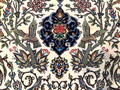 Hand-Knotted Persian Isfahan Rug -Garden of Birds- Signed Fakharian - 4’9”x7’2”