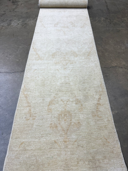 2’9”x13’6” Hand-Knotted Wool Abstract Runner 2x13 Handmade Beige Rug