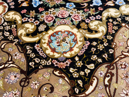 Luxurious Hand-Knotted 100% Silk Persian Qum Rug - Signed Abbaspour - 6'6"x9'6"