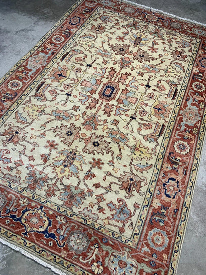 6'x8' Antique Hand-Knotted Wool IndoMahal Area Rug - Handmade Carpet 6x8