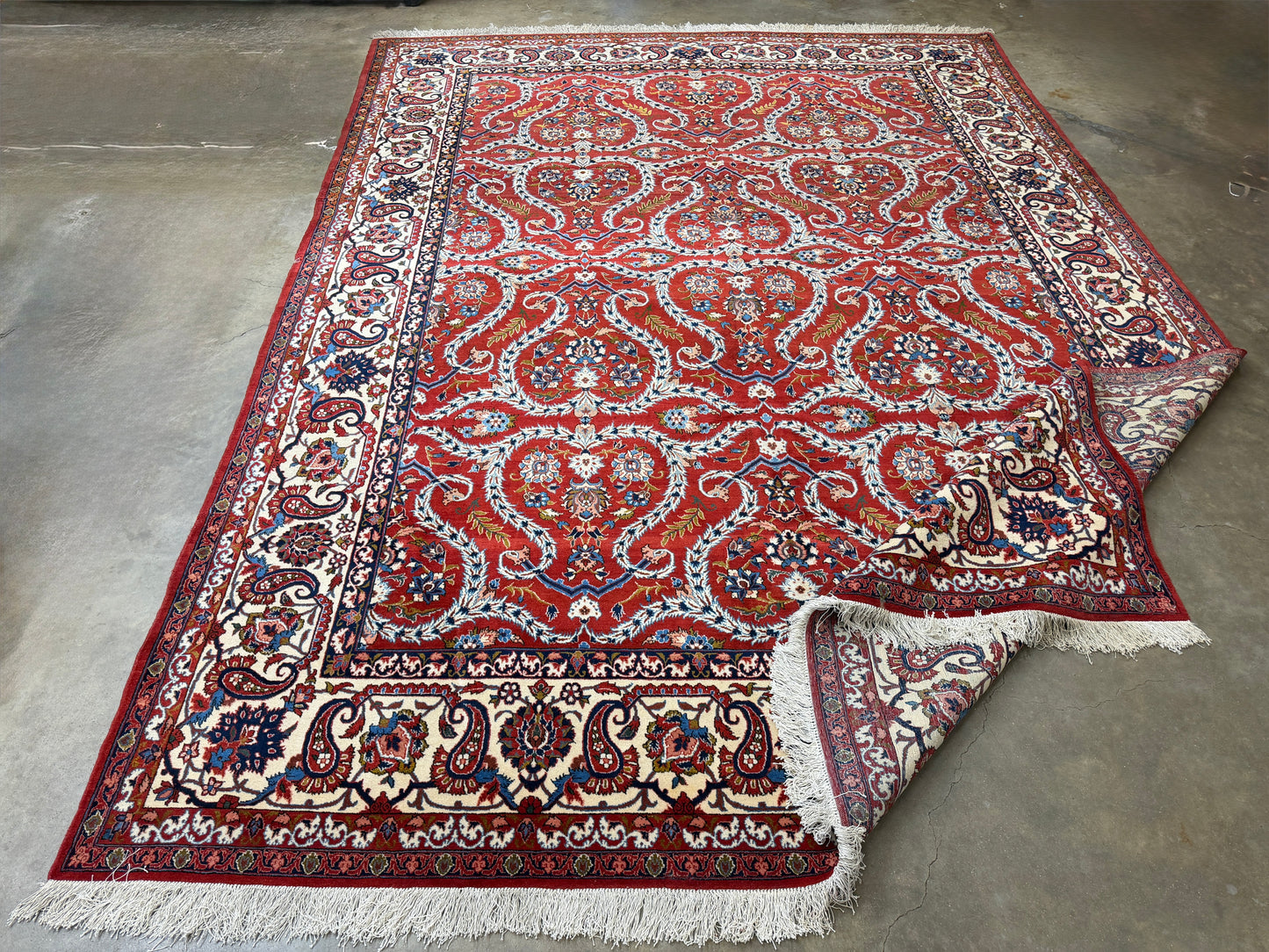 10’2”x14’2” Very Fine Vintage Hand-Knotted Wool Isfahan Persian Rug 10x14 Red All-Over Handmade Carpet