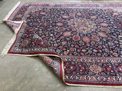 9’9”x13’2” Hand-Knotted Very Fine Antique Wool Persian Mashad Signed Saber Area Rug