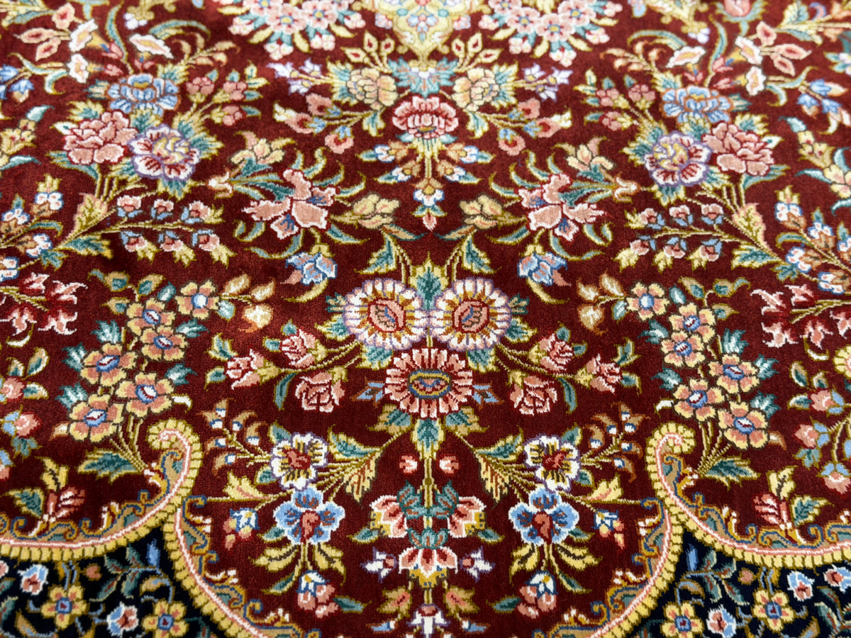 (On Hold for LH) Luxurious Hand-Knotted 100% Silk Persian Qum Rug - Signed Naimi - 6'5"x9'10"