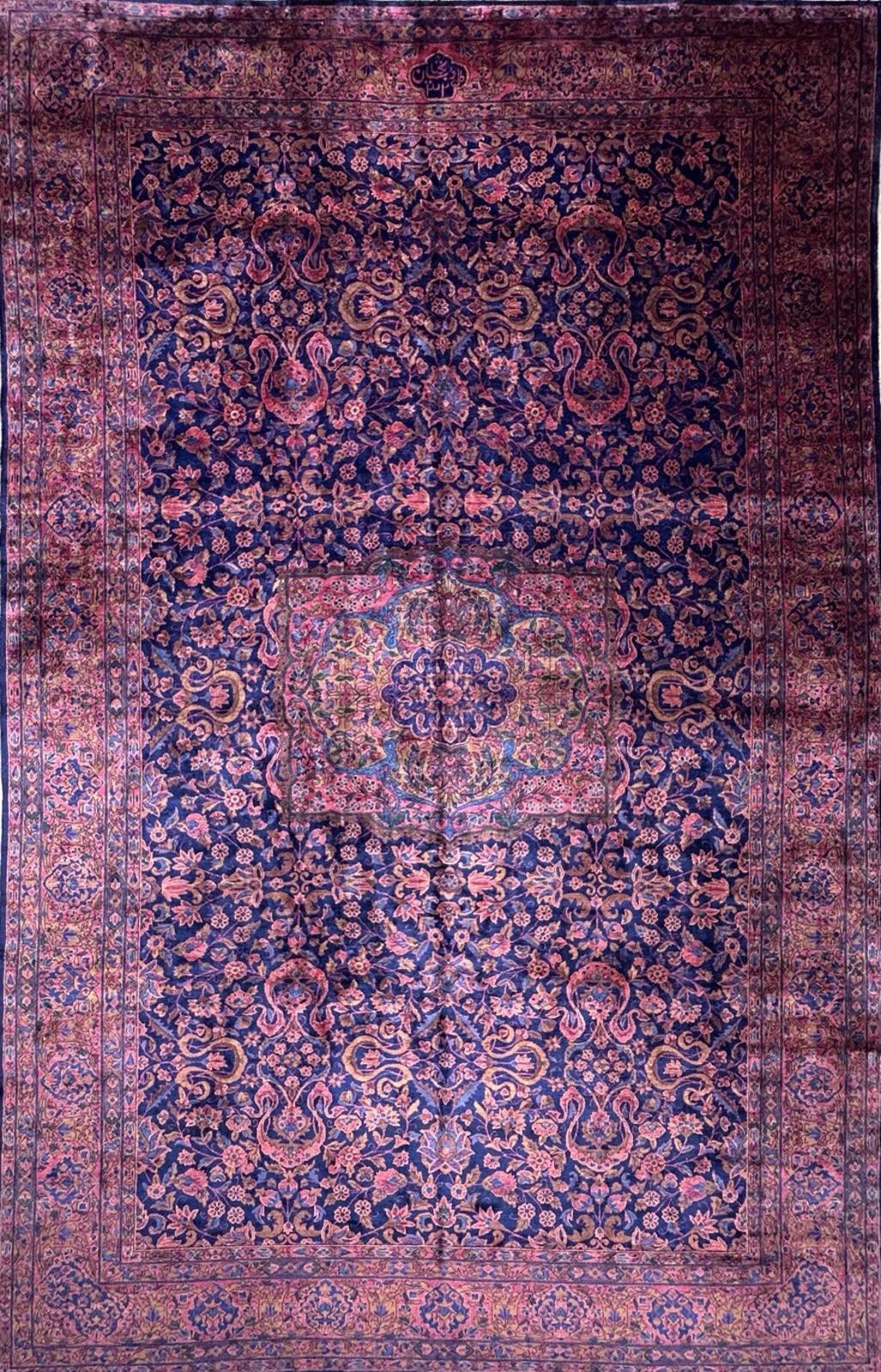 9x14 Very Fine Hand-knotted Antique Wool Manchester Kashane Signed Rug Handmade