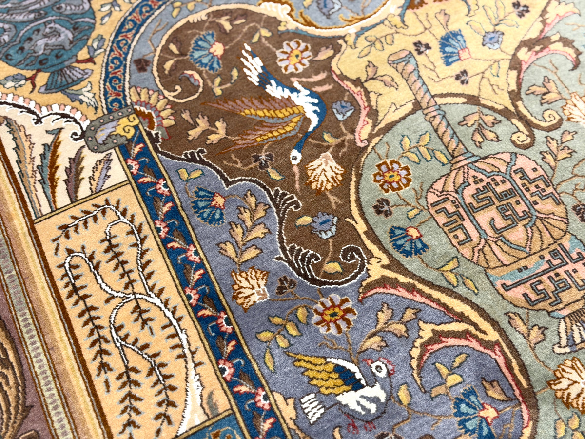 Hand-Knotted 60 Raj Pictorial Persian Tabriz Rug - Signed Nazeri - 5'10"x8'3"