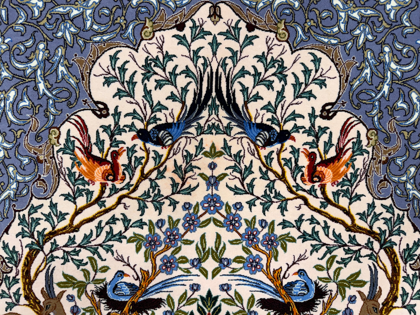 Hand-Knotted Persian Isfahan Rug -Garden of Birds- Signed Emadi - 3’7”x5’9”