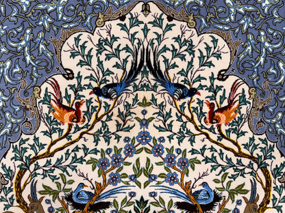 Hand-Knotted Persian Isfahan Rug -Garden of Birds- Signed Emadi - 3’7”x5’9”