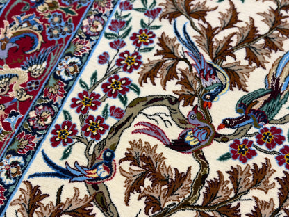Hand-Knotted Persian Isfahan Rug -Garden of Birds- 3’8”x5’6”