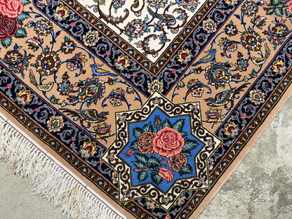 Hand-Knotted Persian Isfahan Rug -Garden of Birds- Signed Fakharian - 4’9”x7’2”