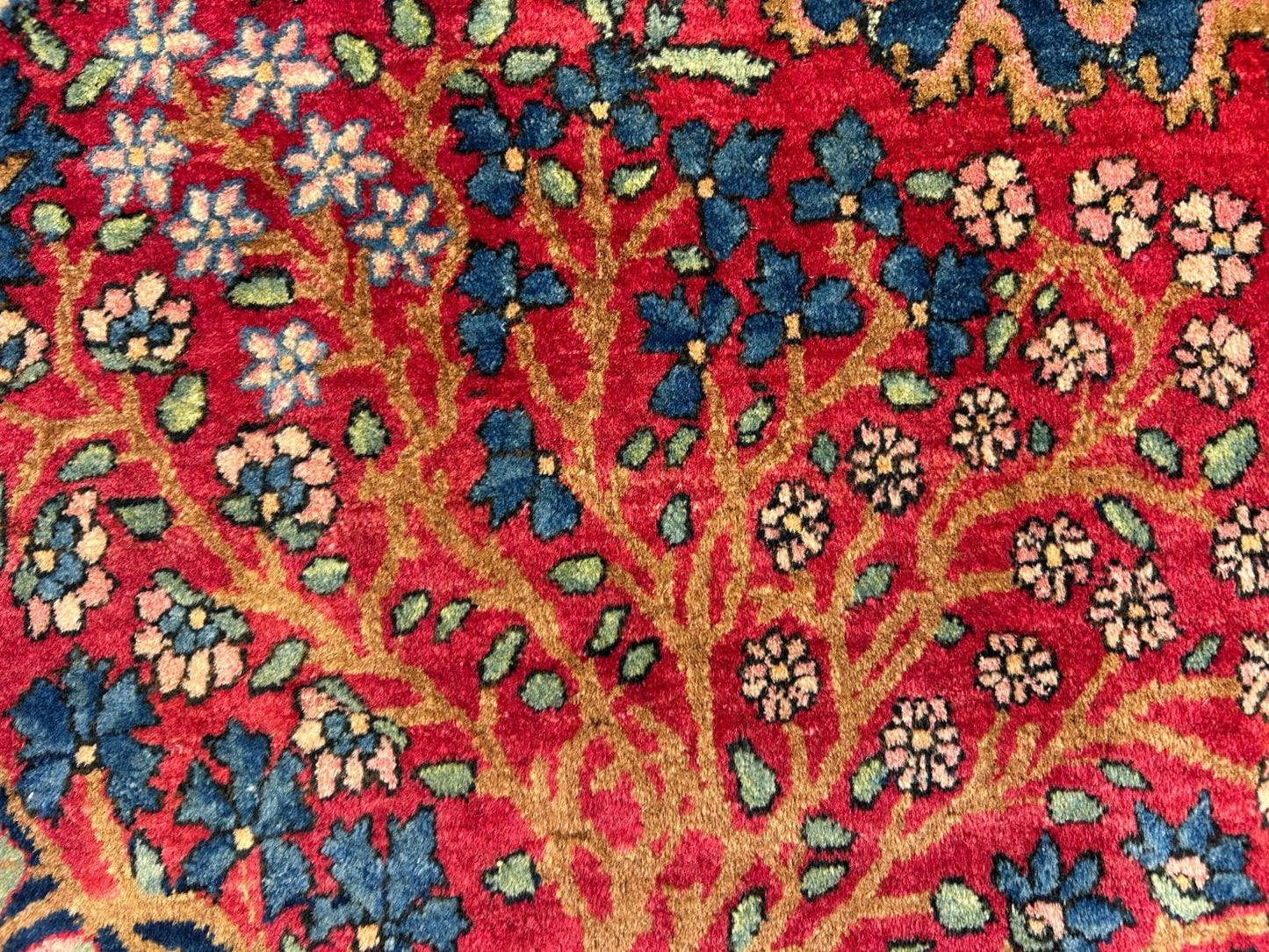 4'4"x7'6" Antique Hand-Knotted Wool Kashane Area Rug - Handmade Carpet 4x7 Red