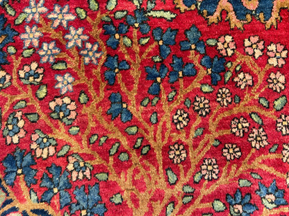 4'4"x7'6" Antique Hand-Knotted Wool Kashane Area Rug - Handmade Carpet 4x7 Red