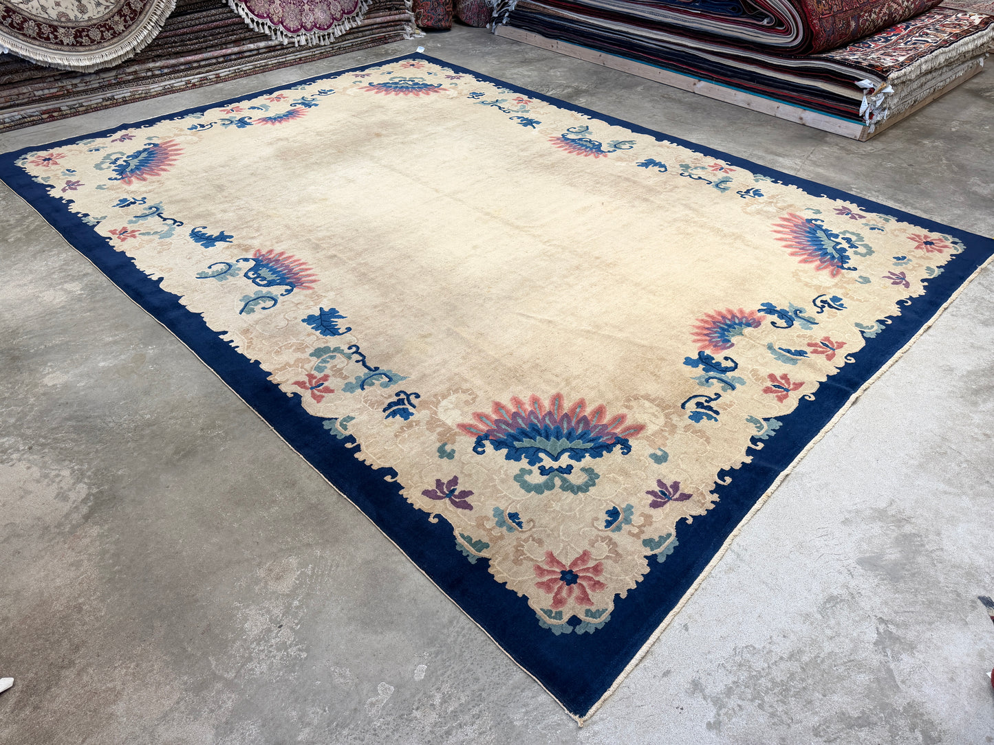 10’1”x13’8” Antique Hand-Knotted Chinese Art Deco Nichols Area Rug