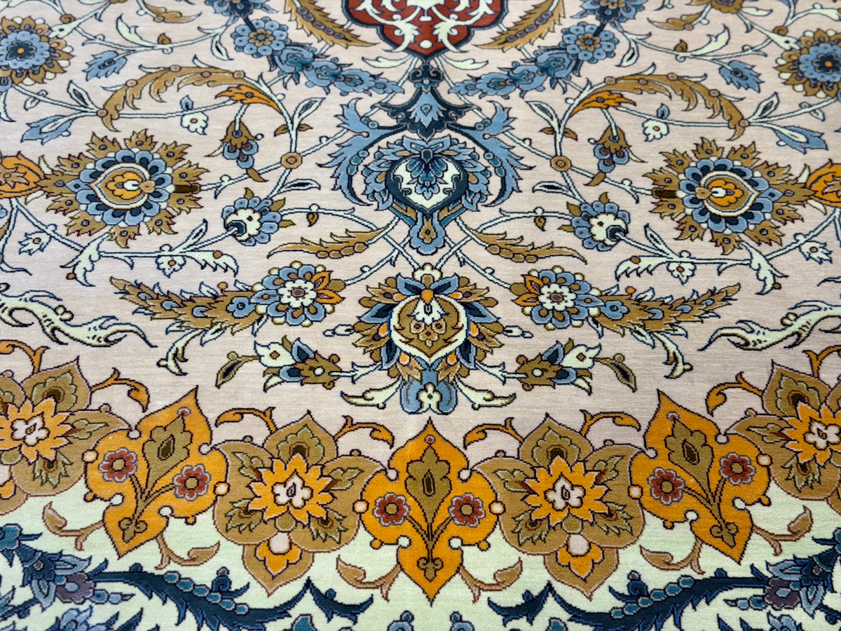 Luxurious Hand-Knotted 100% Silk Persian Qum Rug - Signed MirMahdi - 7'3"x10'7"