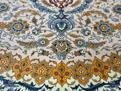 Luxurious Hand-Knotted 100% Silk Persian Qum Rug - Signed MirMahdi - 7'3"x10'7"