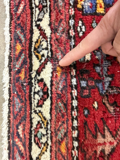 3’10”x10’10” Antique Hand-Knotted Wool Heriz Persian Runner 3x10 Handmade Red Rug