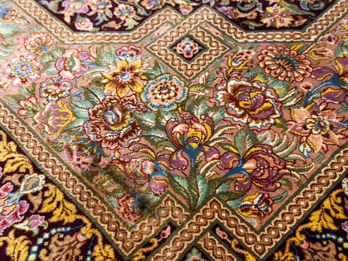 Hand-Knotted Silk Persian Qum Rug - Signed Moghaddammanesh - 3’4”x5’