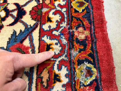 10’2”x14’2” Very Fine Vintage Hand-Knotted Wool Isfahan Persian Rug 10x14 Red All-Over Handmade Carpet