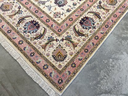 9’9”x13’4” Very Fine Hand-Knotted Persian Tabriz 80 Raj Signed Area Rug