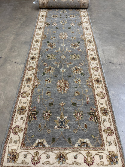2’7”x12’3” Hand-Knotted Wool Chobi Oriental Runner Handmade Gray Carpet