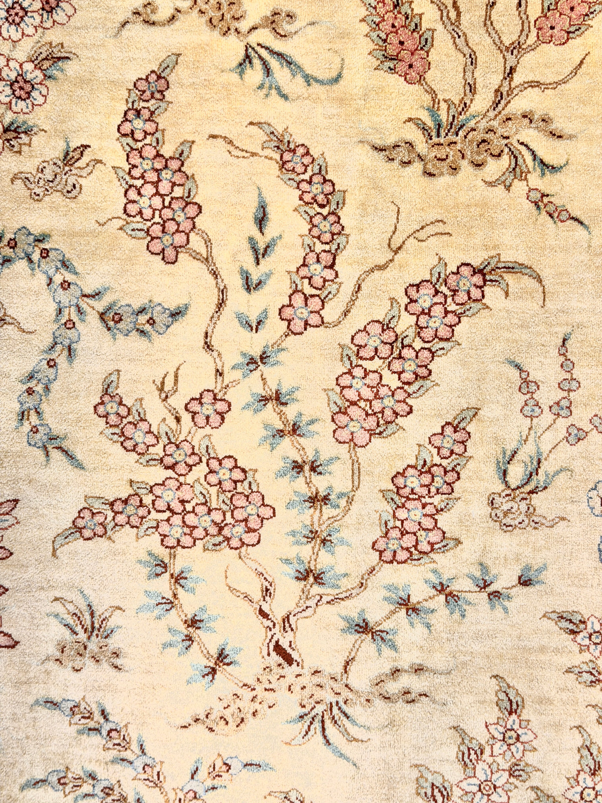 Hand-Knotted Silk Persian Qum Rug - Signed Rezaei - 3’4”x4’10”