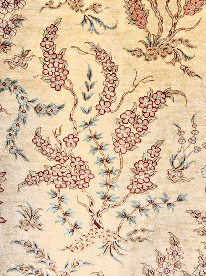 Hand-Knotted Silk Persian Qum Rug - Signed Rezaei - 3’4”x4’10”