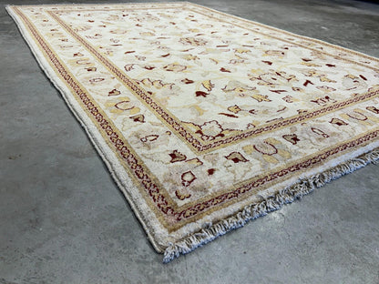 4'3"x6'1" Hand-knotted Wool All-Over Area Rug - Handmade Carpet Beige 4x6