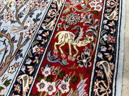 Hand-Knotted Pictorial Persian Isfahan Rug - 3’7”x5’7”