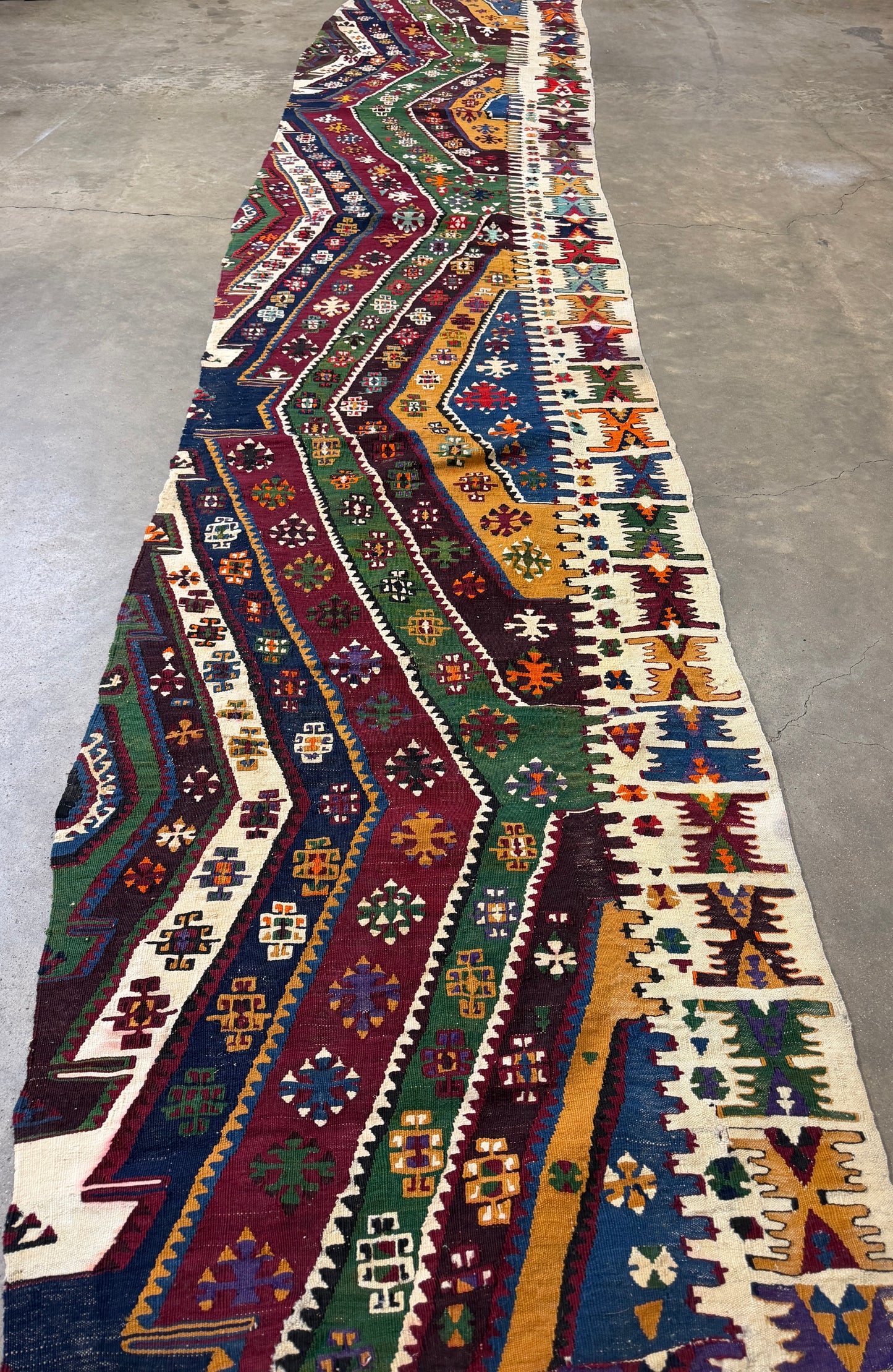 2’9”x14’10” Antique Hand-Woven Wool Flatweave Kilim Runner 2x14 Handmade Tribal Rug