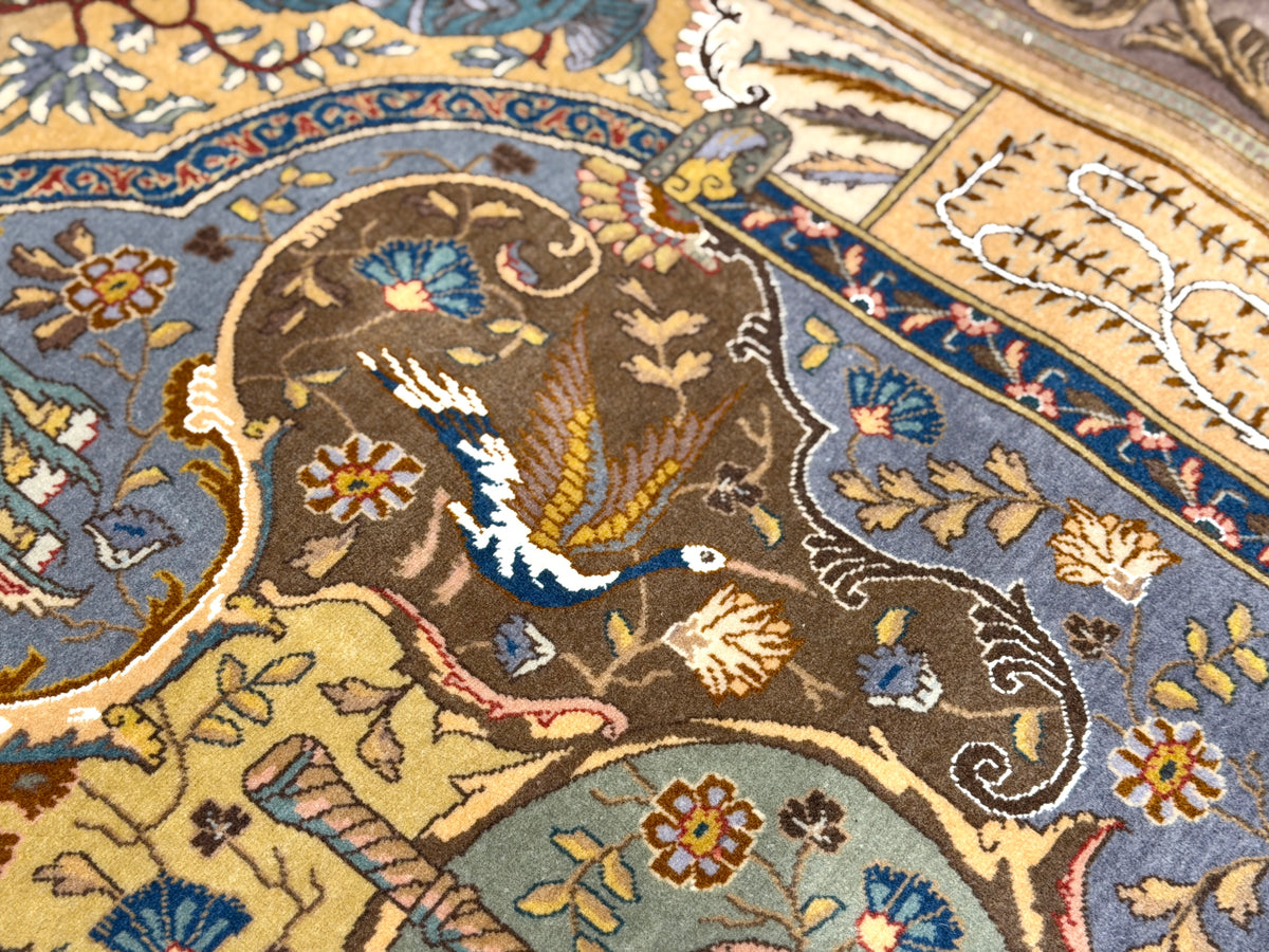 Hand-Knotted 60 Raj Pictorial Persian Tabriz Rug - Signed Nazeri - 5'10"x8'3"