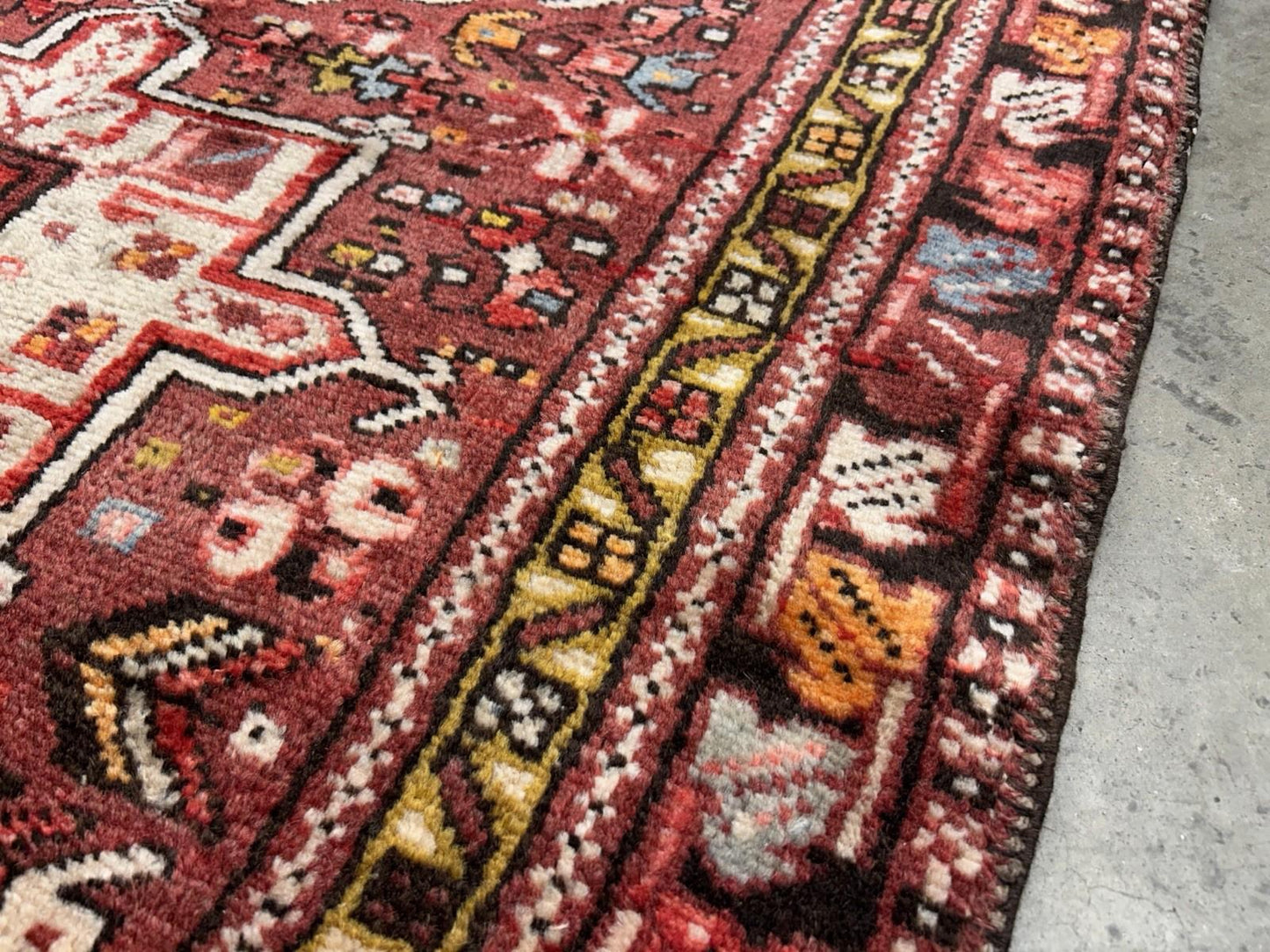 3'3”x12’2” Antique Hand-knotted Wool Herize Runner Rug - Handmade Red 3x12