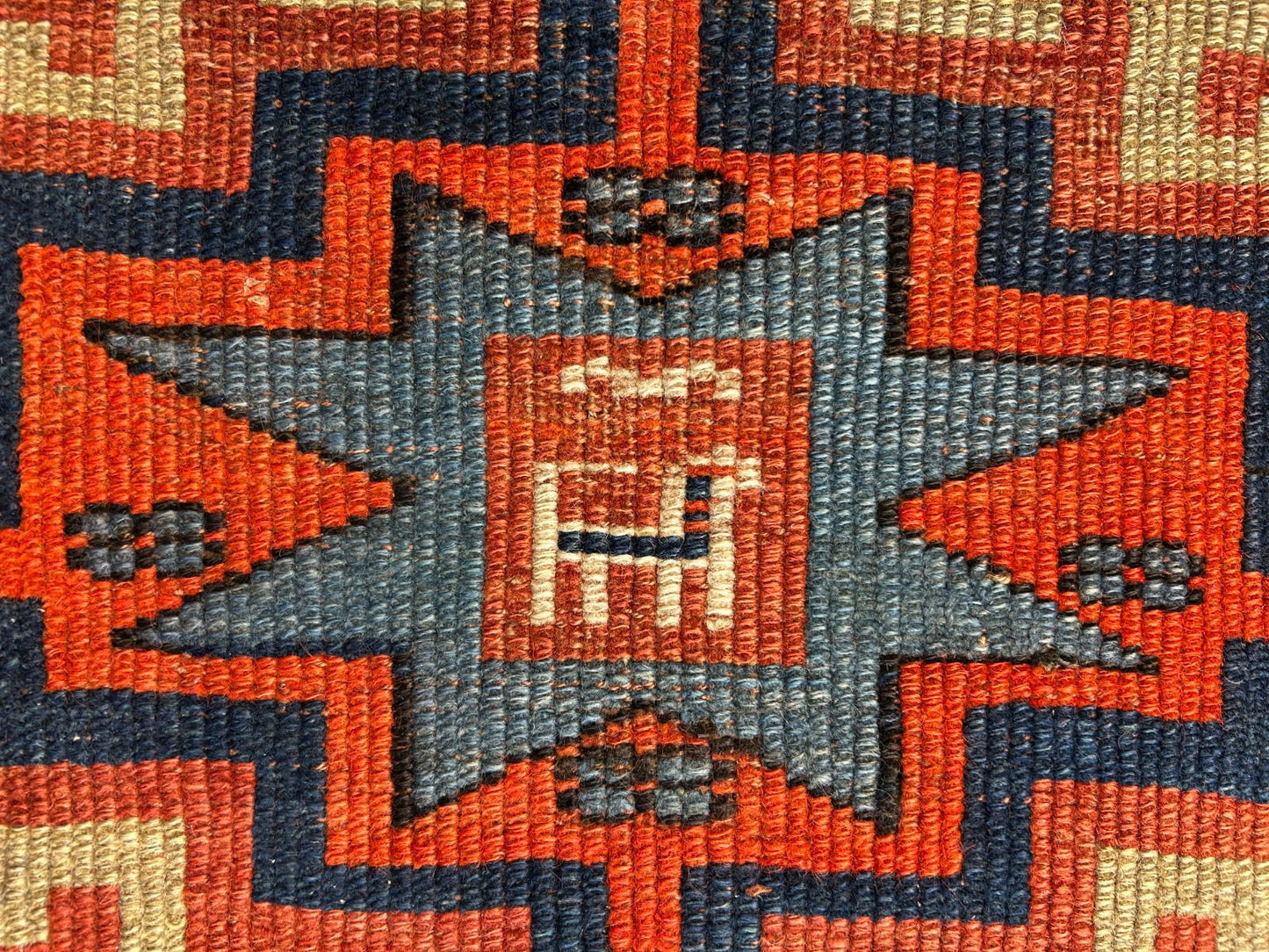 4'4"x6'4" Antique Hand-knotted Wool Geometric Caucasian Area Rug - Russian 4x6