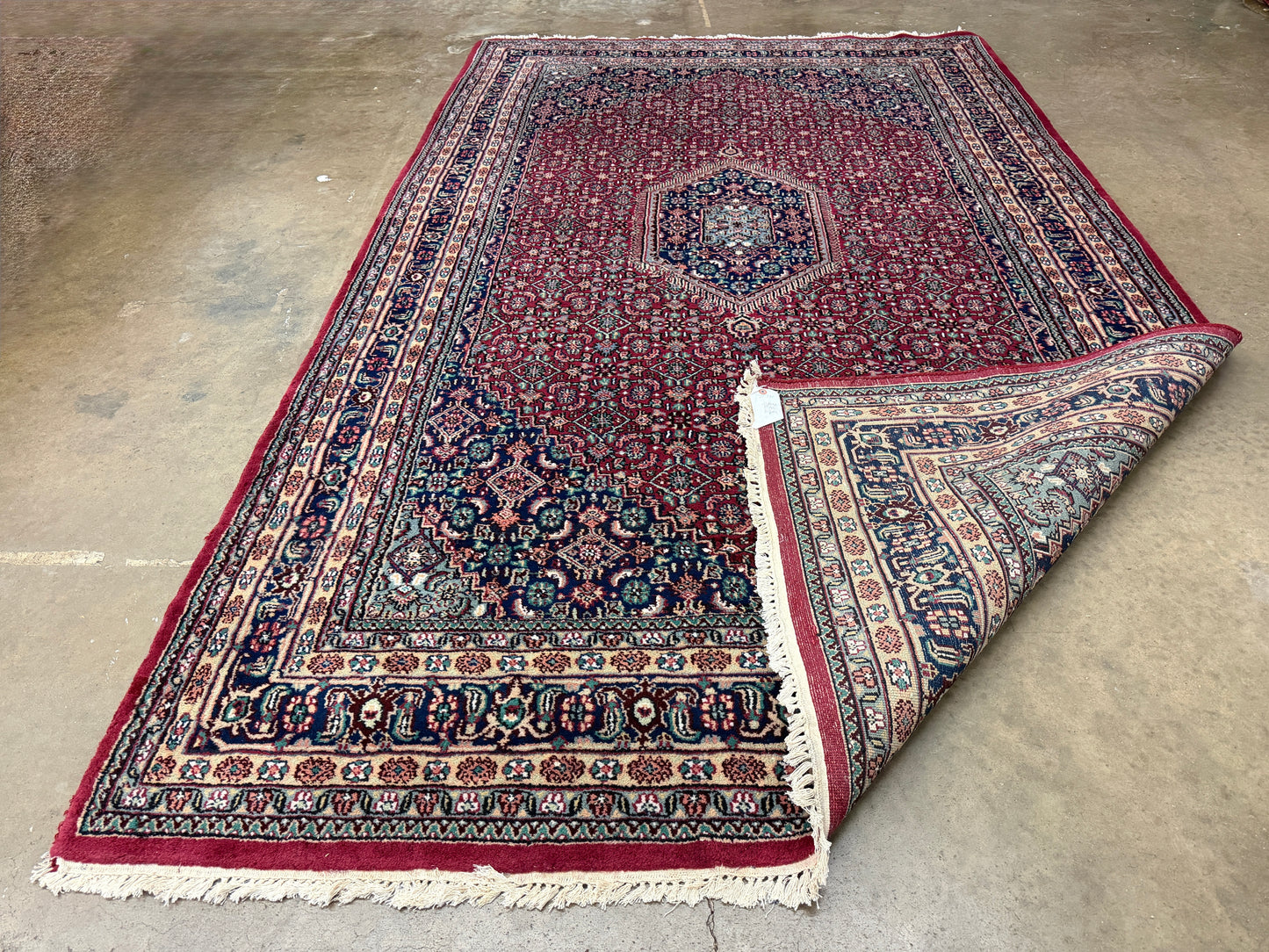 6’x9’ Fine Hand-Knotted Wool IndoBidjar Persian Rug 6x9 Burgundy All-Over Handmade Carpet